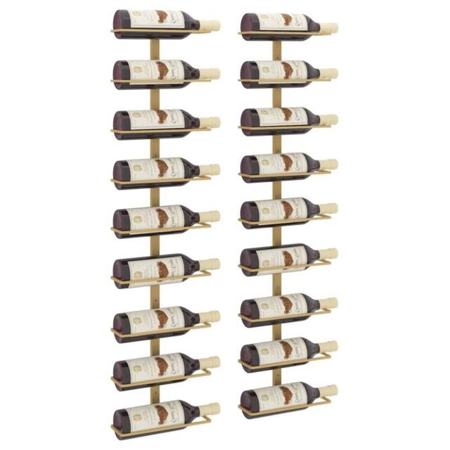 Berkfield Home Wall-mounted Wine Rack for 9 Bottles 2 pcs Gold Iron - image 1