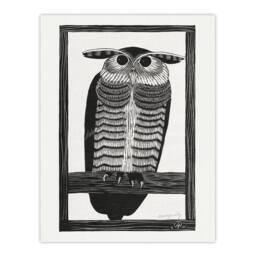 Artery8 Samuel J De Mesquita Framed Wall Art Print Stylised Horned Owl in White - Size: A4 - thumbnail 3