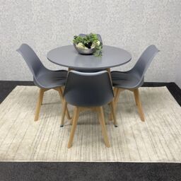 KOSY KOALA Round Kitchen Wooden Dining Table Set & 4 Padded Chairs in Grey - thumbnail 3