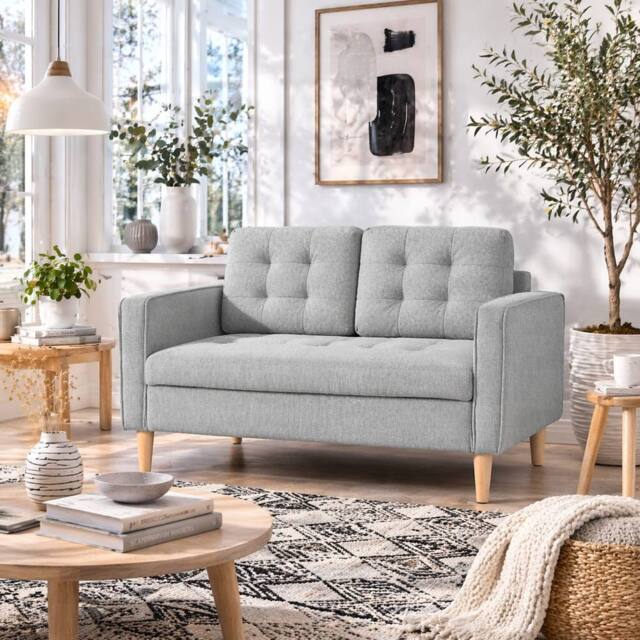 Wyld Haus Pamo 2 Seater Compact Light Grey Fabric Sofa Hidden Storage & Tufted - image 1