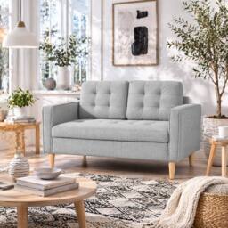 Wyld Haus Pamo 2 Seater Compact Light Grey Fabric Sofa Hidden Storage & Tufted