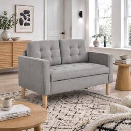 Wyld Haus Pamo 2 Seater Compact Light Grey Fabric Sofa Hidden Storage & Tufted - thumbnail 2