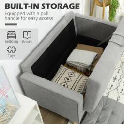 Wyld Haus Pamo 2 Seater Compact Light Grey Fabric Sofa Hidden Storage & Tufted - thumbnail 5