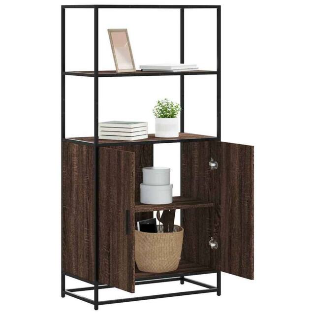 Berkfield Home Highboard Brown Oak 68x35x139 cm Engineered Wood & Metal - Size: 68 x 35 x 139 cm - image 1