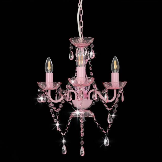 Berkfield Home Elegant Chandelier with Beads Pink Round 3 x E14 - image 1