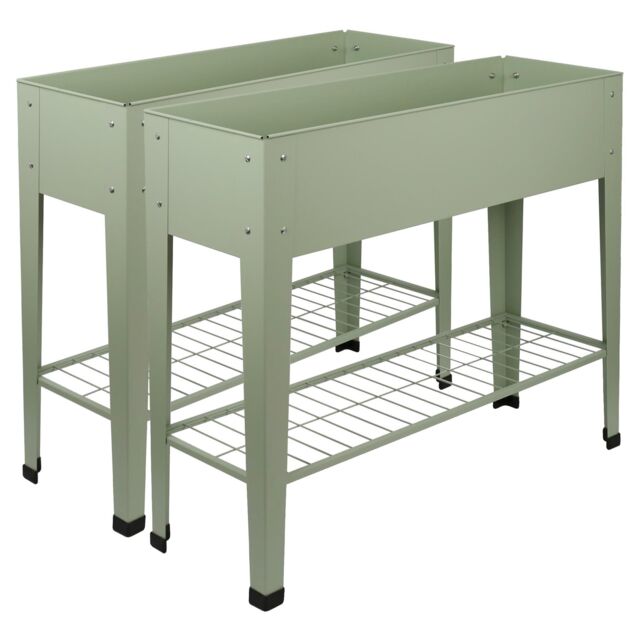 Harbour Housewares Elevated Raised Garden Beds with Legs & Storage Shelf - Pack of 2 in Green