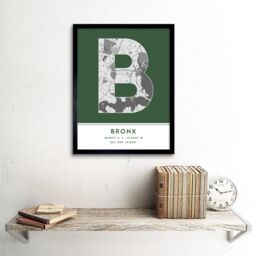 "Wee Blue Coo Wall Art Print The Bronx New York United States City Map Modern Typography Stylish Letter Framed Word in Green - Size: W12"" x H16""" - thumbnail 2