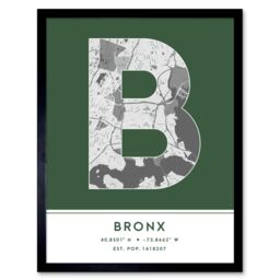 "Wee Blue Coo Wall Art Print The Bronx New York United States City Map Modern Typography Stylish Letter Framed Word in Green - Size: W12"" x H16""" - thumbnail 1
