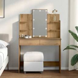 Berkfield Home Beautiful Dressing Table with LED Lights Artisan Oak 96x40x142 cm in Brown - Size: 96 x 40 x 142 cm - thumbnail 2