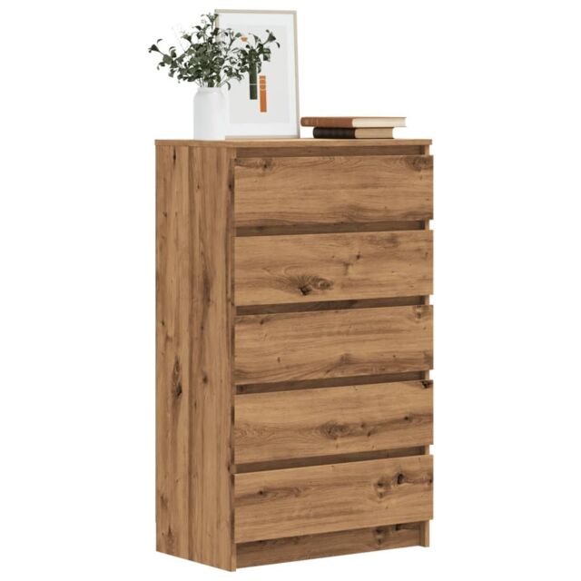 Berkfield Home Drawer Cabinet Artisan Oak 60x36x103 cm Engineered Wood in Brown - Size: 60 x 36 x 103 cm - image 1