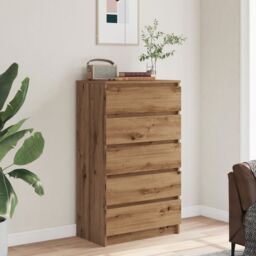 Berkfield Home Drawer Cabinet Artisan Oak 60x36x103 cm Engineered Wood in Brown - Size: 60 x 36 x 103 cm - thumbnail 3