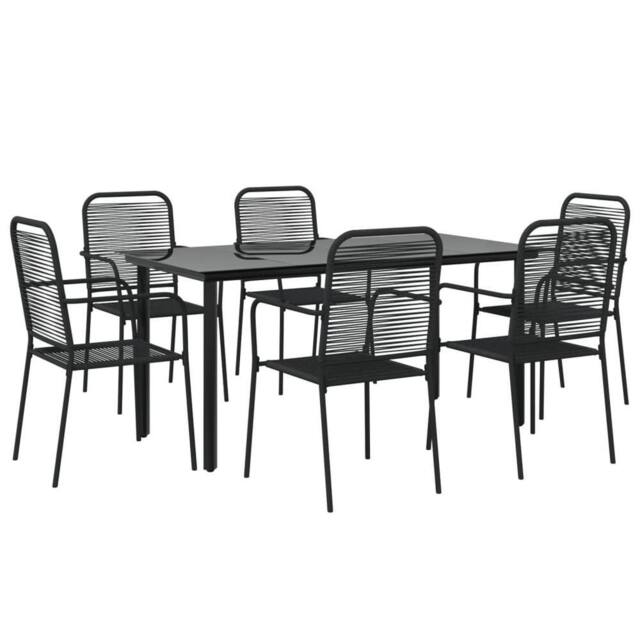 Berkfield Home Elegant 7 Piece Garden Dining Set Black Cotton Rope & Steel - image 1