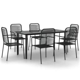 Berkfield Home Elegant 7 Piece Garden Dining Set Black Cotton Rope & Steel - thumbnail 3
