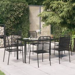 Berkfield Home Elegant 7 Piece Garden Dining Set Black Cotton Rope & Steel - thumbnail 2