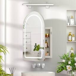 KEEPREAPER Arched Metal Frame 3-Color LED Bathroom Cabinet 51x80cm 2 Shelves in Silver - Size: 51x80 cm - thumbnail 9