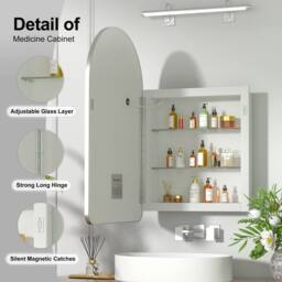 KEEPREAPER Arched Metal Frame 3-Color LED Bathroom Cabinet 51x80cm 2 Shelves in Silver - Size: 51x80 cm - thumbnail 2