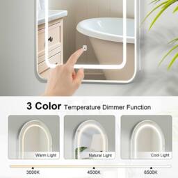 KEEPREAPER Arched Metal Frame 3-Color LED Bathroom Cabinet 51x80cm 2 Shelves in Silver - Size: 51x80 cm - thumbnail 4