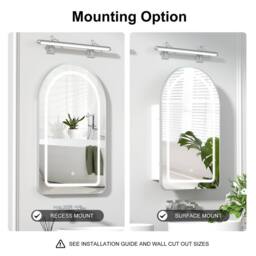 KEEPREAPER Arched Metal Frame 3-Color LED Bathroom Cabinet 51x80cm 2 Shelves in Silver - Size: 51x80 cm - thumbnail 6