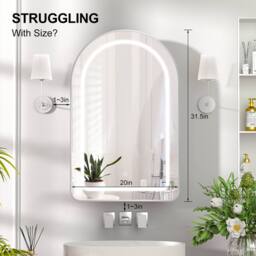 KEEPREAPER Arched Metal Frame 3-Color LED Bathroom Cabinet 51x80cm 2 Shelves in Silver - Size: 51x80 cm - thumbnail 3