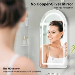 KEEPREAPER Arched Metal Frame 3-Color LED Bathroom Cabinet 51x80cm 2 Shelves in Silver - Size: 51x80 cm - thumbnail 5
