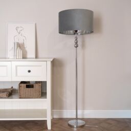 ValueLights Marissa Chrome Stacked Ball Floor Lamp with Grey Velvet with Chrome Shade & Bulb - thumbnail 3