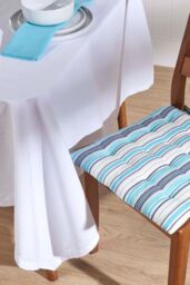 Homescapes Seat Pad Luxury Cotton Blue Striped Indoor Outdoor Garden Cushion, 40cm - thumbnail 2
