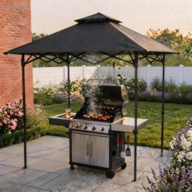 Home Source Pop Up Folding BBQ Gazebo Outdoor Garden Marquee Tent With Carry Bag in Black - image 1
