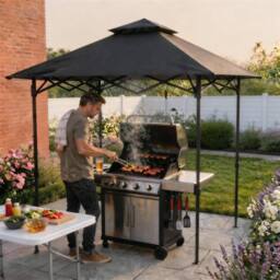 Home Source Pop Up Folding BBQ Gazebo Outdoor Garden Marquee Tent With Carry Bag in Black - thumbnail 5