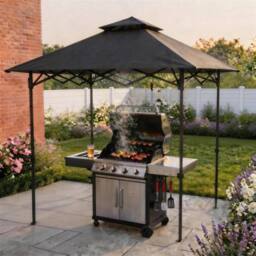 Home Source Pop Up Folding BBQ Gazebo Outdoor Garden Marquee Tent With Carry Bag in Black - thumbnail 1