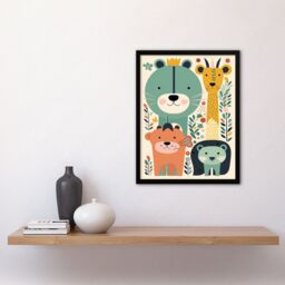 "Artery8 Wall Art Print Cute Zoo Animals Pastel Colour Graphic Artwork Jungle Forest Friends Kids Bedroom Painting Art Framed - Size: W12"" x H16""" - thumbnail 4