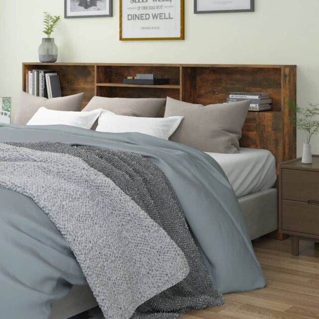 Berkfield Home Headboard Cabinet Smoked Oak 220x19x103.5 cm in Brown - image 1