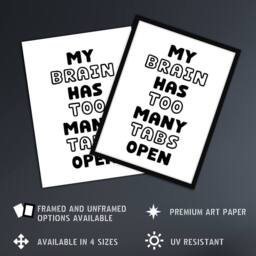 Artery8 My Brain Has Too Many Tabs Open Funny Overthinker Framed Art Print in White - Size: A4 - thumbnail 2