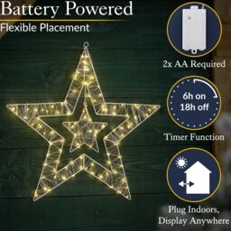 Christow Star Christmas Light Micro LED Battery Operated with Timer Indoor Outdoor 50cm in Cream - thumbnail 5