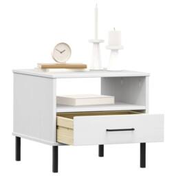 Berkfield Home Beautiful Bedside Table with Metal Legs White Solid Wood Pine OSLO