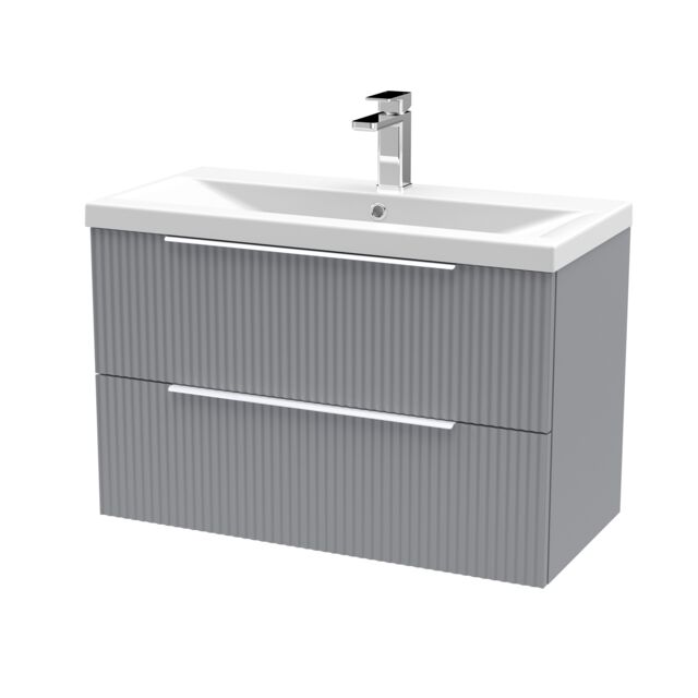 Balterley Fluted Wall Hung 2 Drawer Vanity Basin Unit & Basin 800mm - Satin Grey - image 1