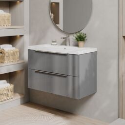 Balterley Fluted Wall Hung 2 Drawer Vanity Basin Unit & Basin 800mm - Satin Grey - thumbnail 4