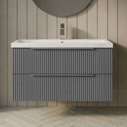 Balterley Fluted Wall Hung 2 Drawer Vanity Basin Unit & Basin 800mm - Satin Grey - thumbnail 6