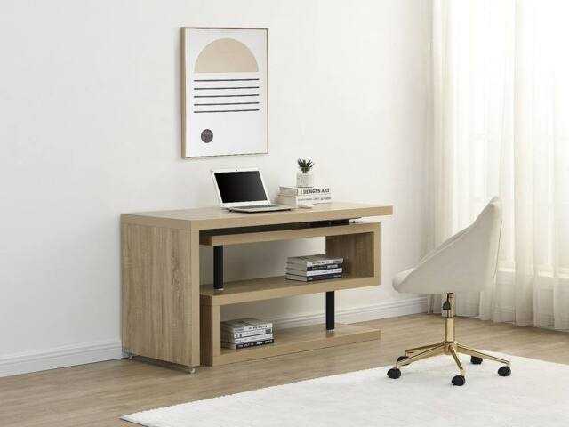 Vente-unique Extendable Desk With 360° Swivel Top - MDF - Natural - NICEPHORE III in Light Oak - image 1