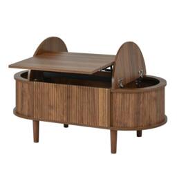 Merax Oval Lift-Top Fluted Coffee Table with Storage & Solid Wood Legs in Walnut - thumbnail 9