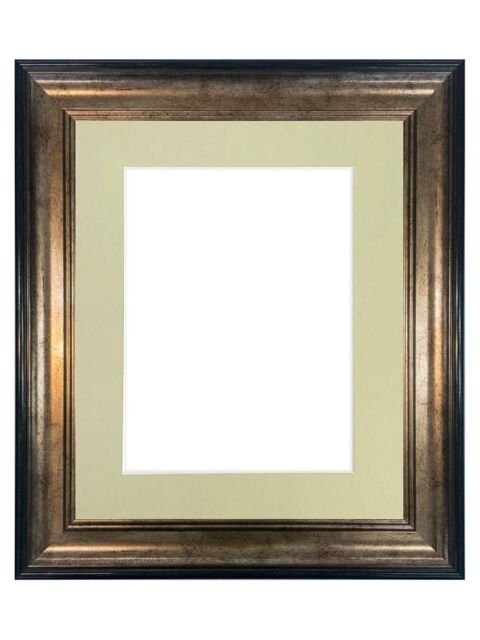 Frames & Mirrors 4U Scandi Black & Gold Frame with Light Grey Mount for Image Size 14 x 11 Inch - image 1
