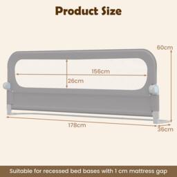 CASART Foldable Toddler Bed Rail 178 cm Long Adjustable Baby Bed Rail Guard in Grey - thumbnail 2