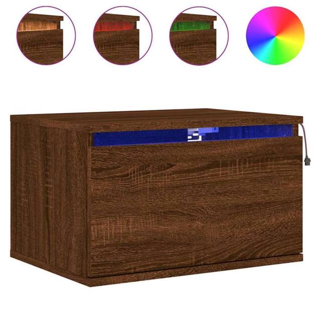 Berkfield Home Wall-mounted Bedside Cabinet with LED Lights Brown Oak - image 1