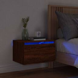 Berkfield Home Wall-mounted Bedside Cabinet with LED Lights Brown Oak - thumbnail 2