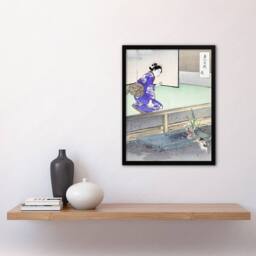 Artery8 Orchid Broken Plant Pot & Cat Japan Framed Wall Art Print Ogata Gekko in Purple - Size: A4 - thumbnail 4