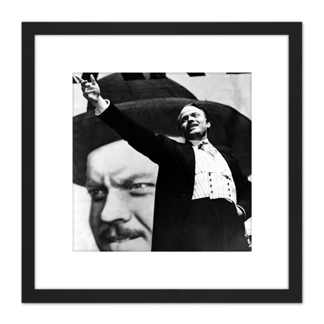 Artery8 Movie Still Citizen Kane Orson Welles 8X8 Inch Square Wooden Framed Wall Art Print Picture with Mount in Black - image 1