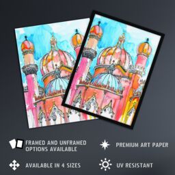 "Artery8 Colourful Brighton Royal Pavilion Watercolour Wall Art Print in Blue - Size: W18"" x H24""" - thumbnail 2