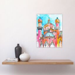 "Artery8 Colourful Brighton Royal Pavilion Watercolour Wall Art Print in Blue - Size: W18"" x H24""" - thumbnail 4