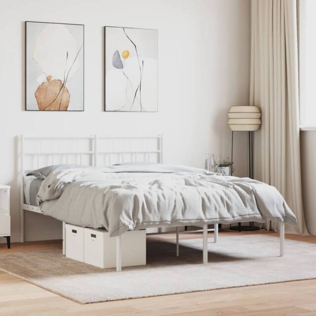 Berkfield Home Metal Bed Frame with Headboard White 150x200 cm King Size - image 1