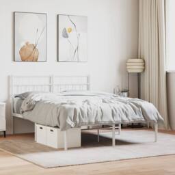 Berkfield Home Metal Bed Frame with Headboard White 150x200 cm King Size - thumbnail 1
