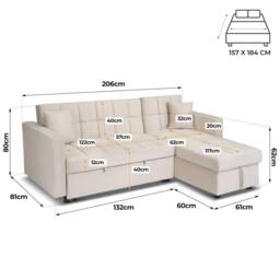 Bravich LTD Milo 3 Seater Velvet Corner Sofa Bed Pull Out Guest Bed with Storage in Cream - thumbnail 5